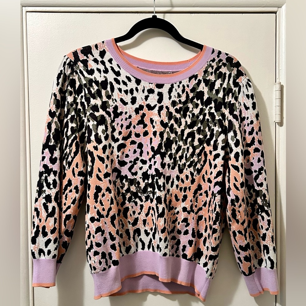 Veronica Beard Womens M Suzanna Leopard Print Crewneck Pullover Sweater